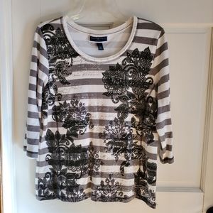Karen Scott Large White Black Sport Striped Top
